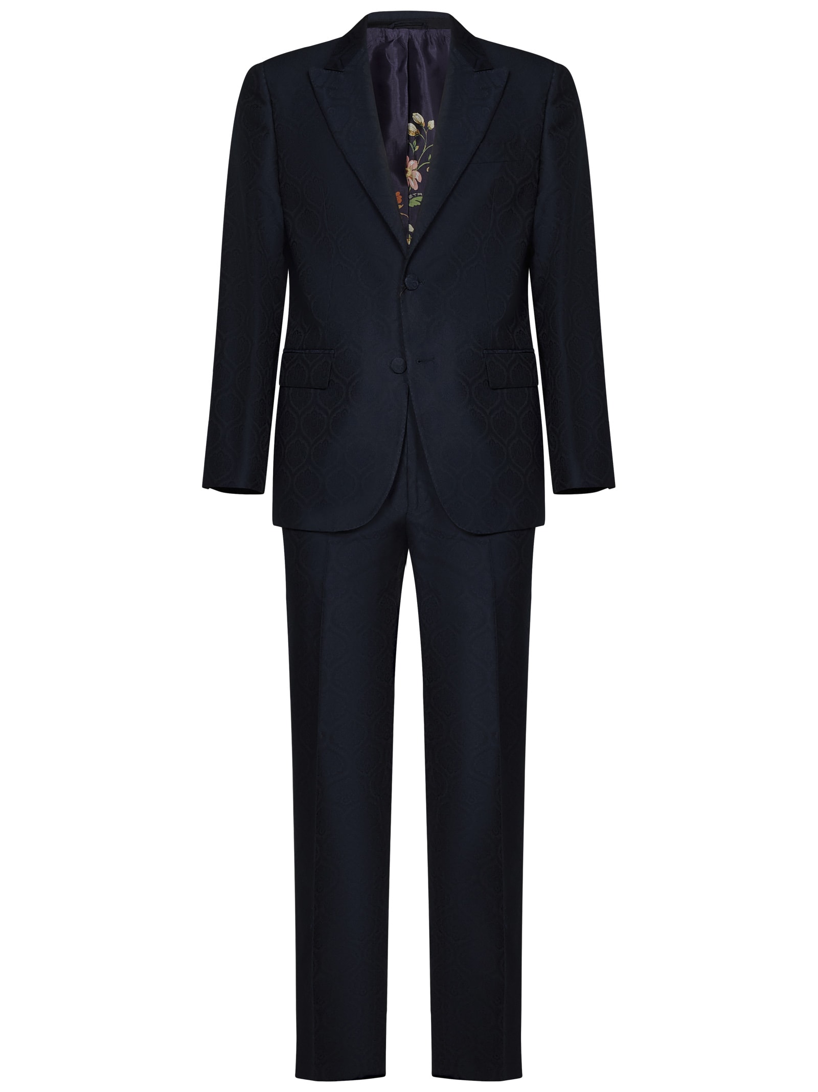-Single-Breasted Jacquard Blazer Blu-Uomo