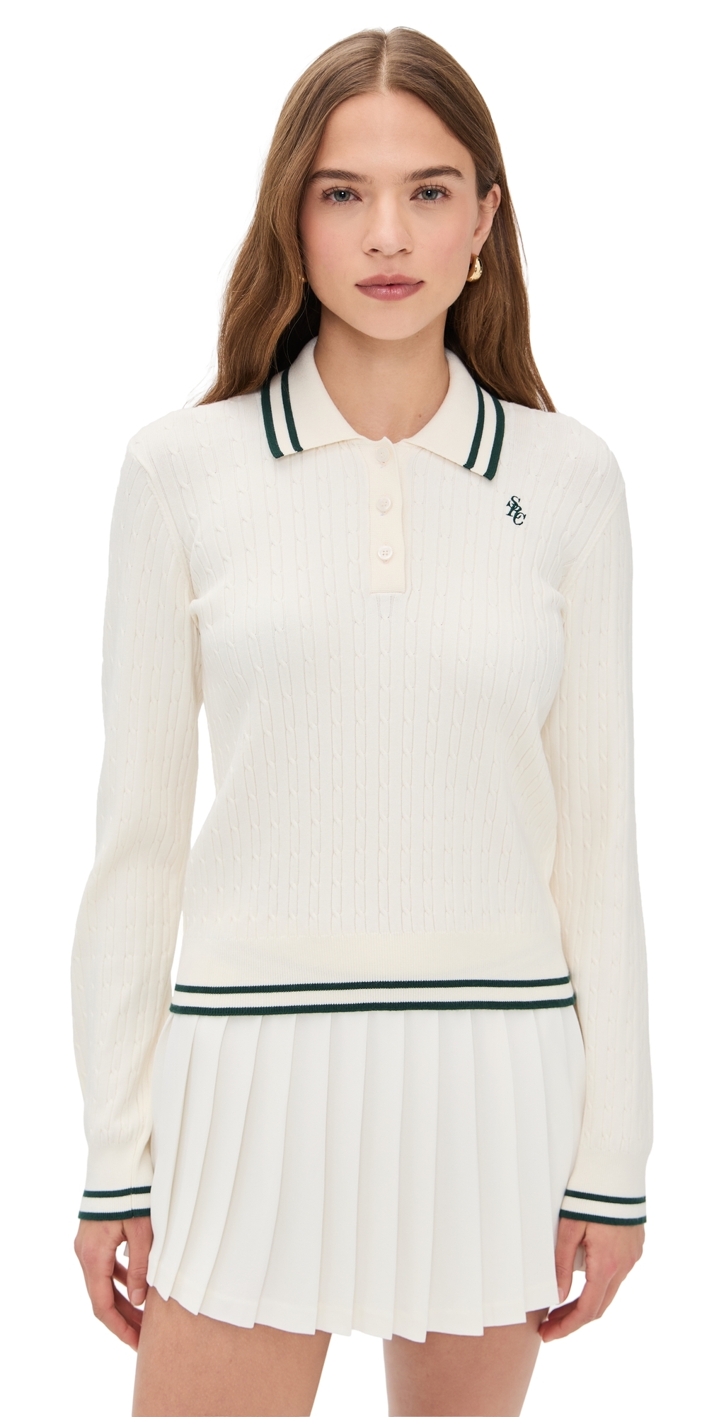 SRC Mini Cable Long Sleeve Polo Ecru/Forest