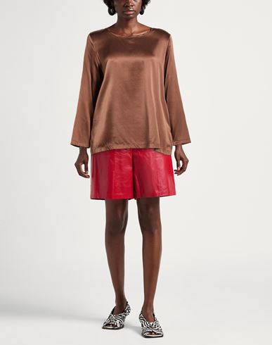 Malìparmi Woman Top Chocolate brown Size 12 Silk, Elastane