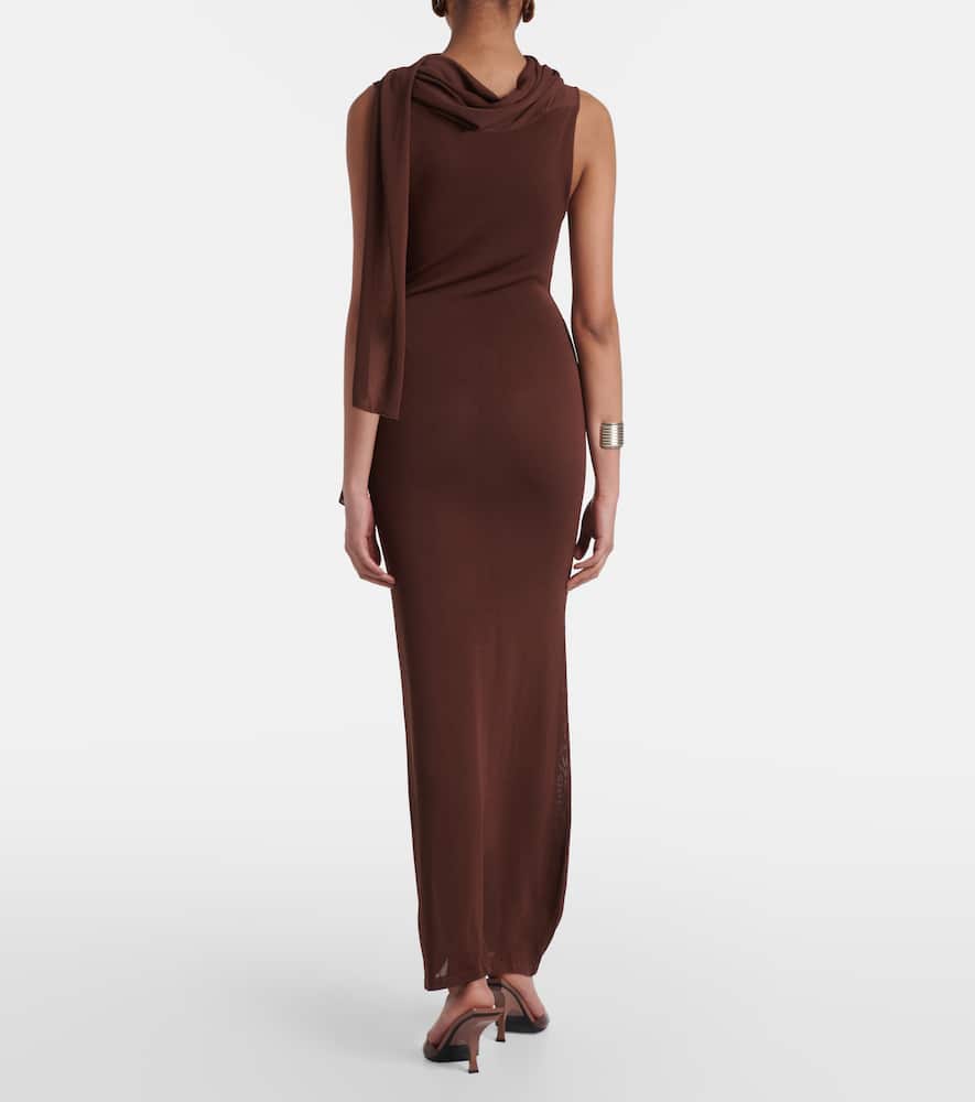 Scarf-detail draped maxi dress