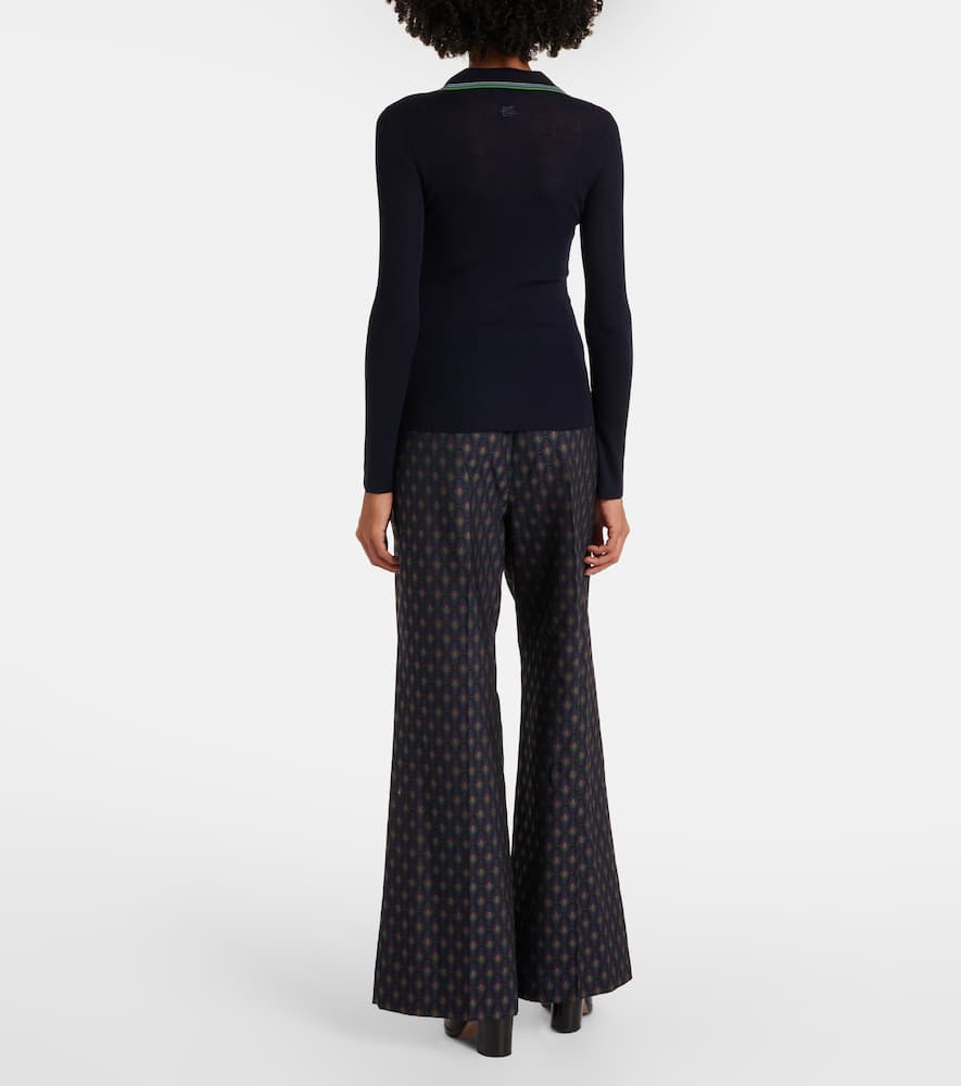 Printed wool and cotton polo sweater
