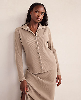 Ann Taylor Haven Well Within Ottoman Rib Button-Front Top
