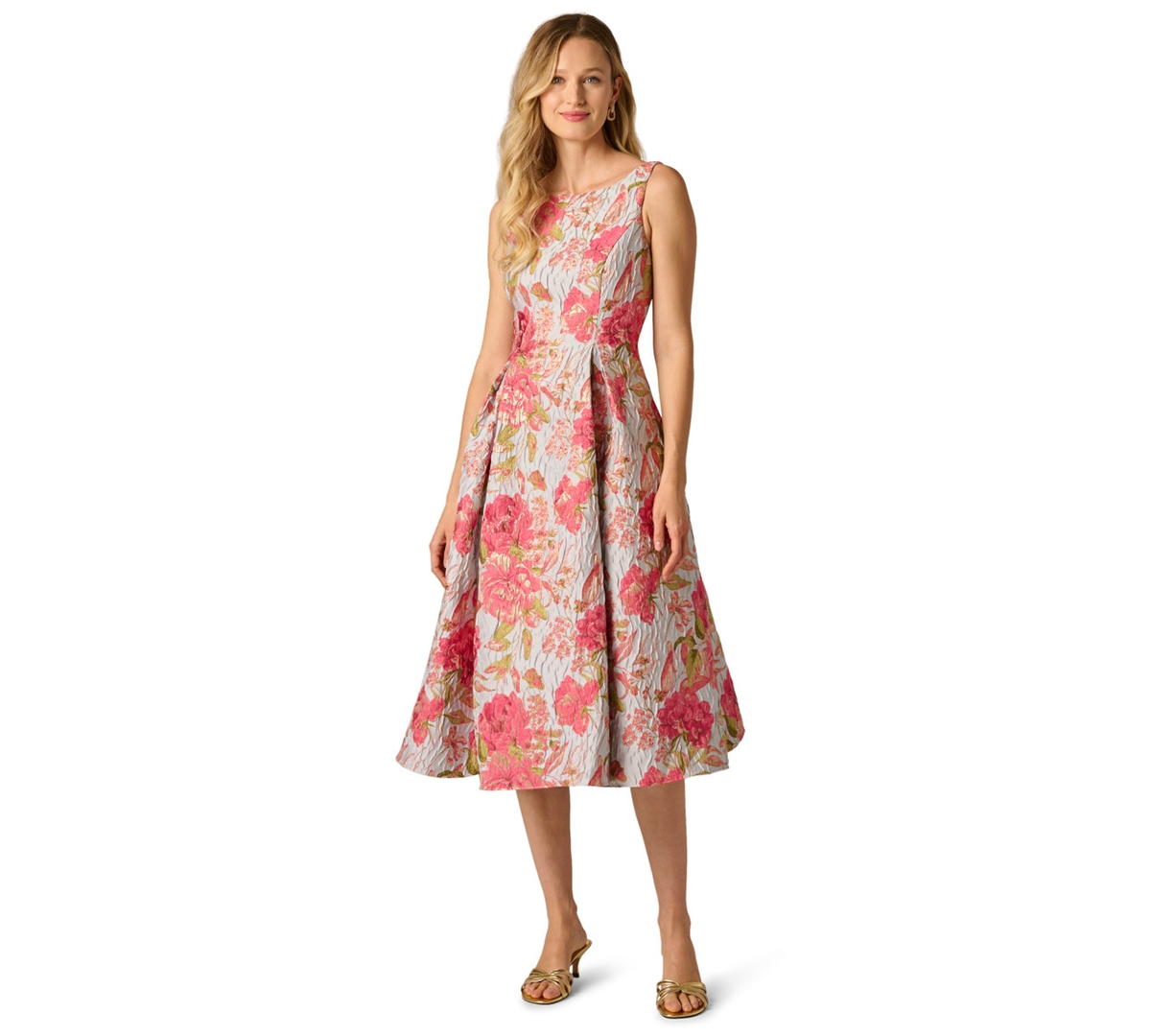 Women's Floral Crewneck Midi Dress - Pink Multi