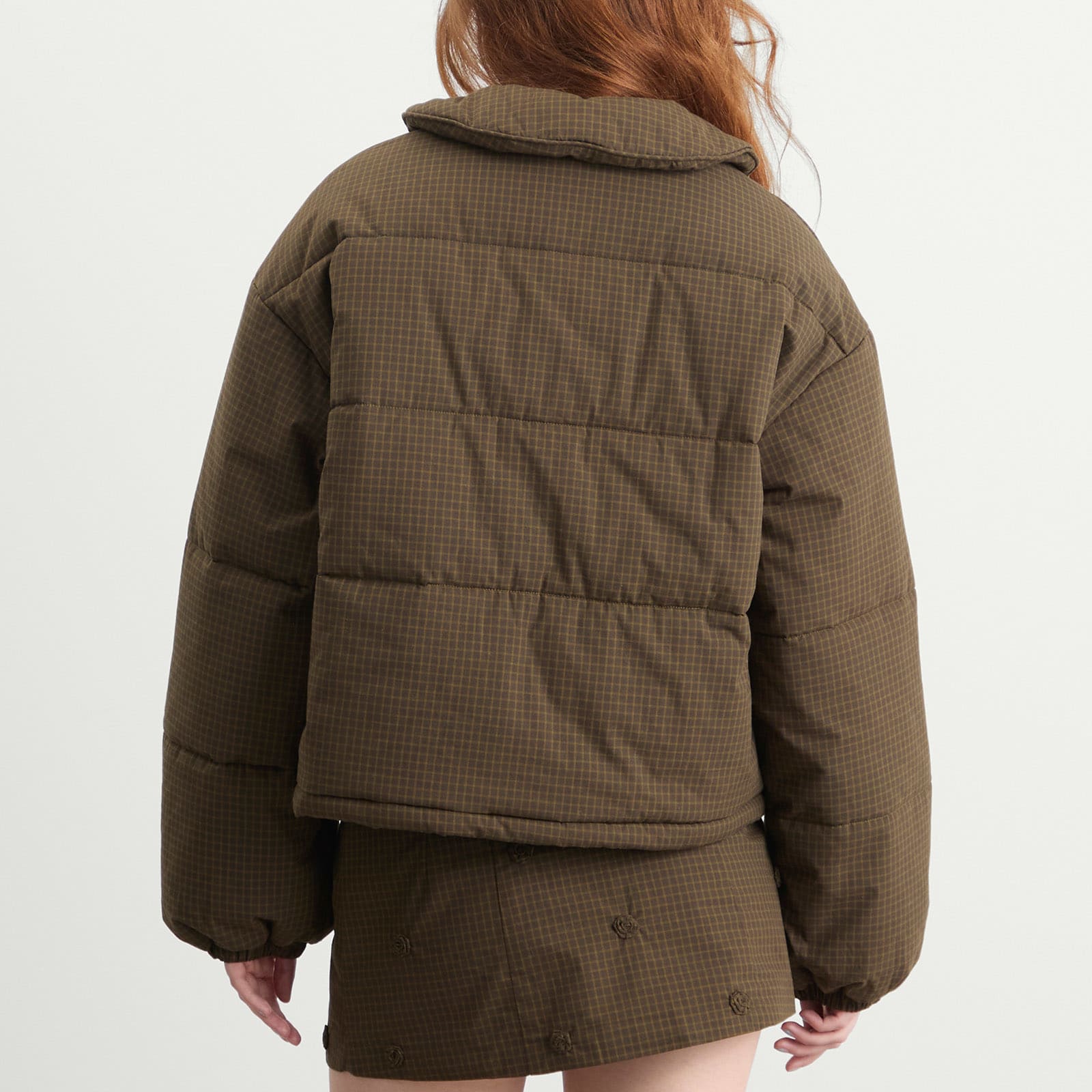 Women's Rosette Puffer Jacket in Ivy Check