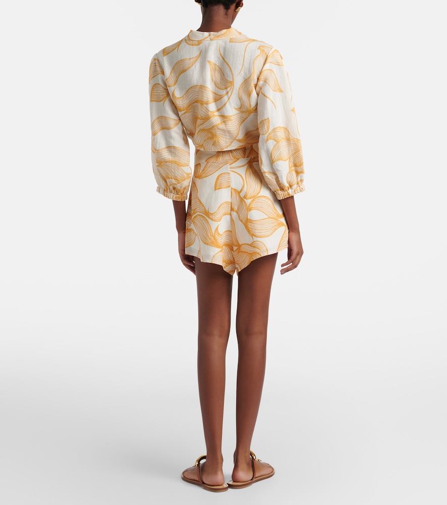 Foliage printed wide-leg shorts
