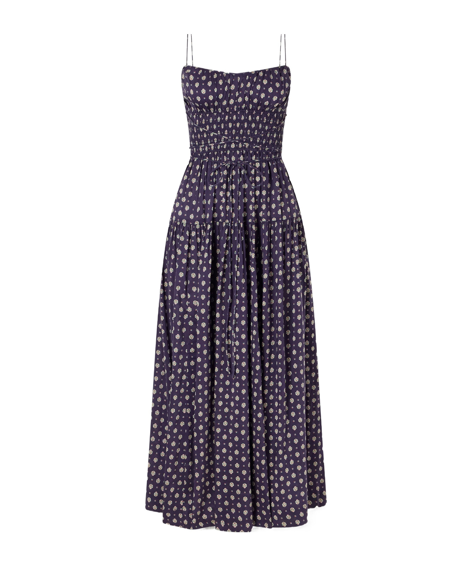 Safia smocked printed cotton and silk-blend voile maxi dress