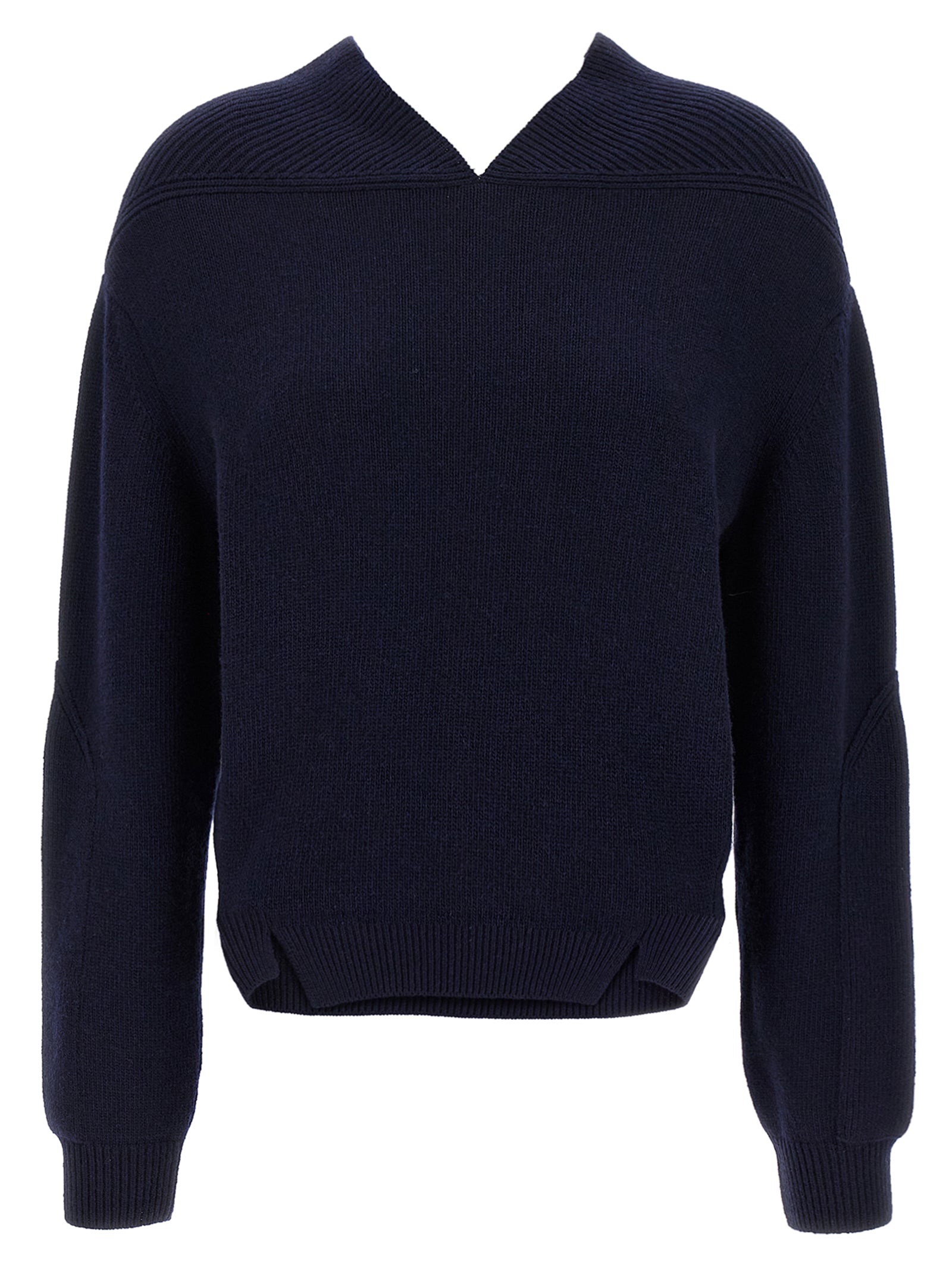Wool-Cashmere Blend with Yoke Detail Sweater — Navy