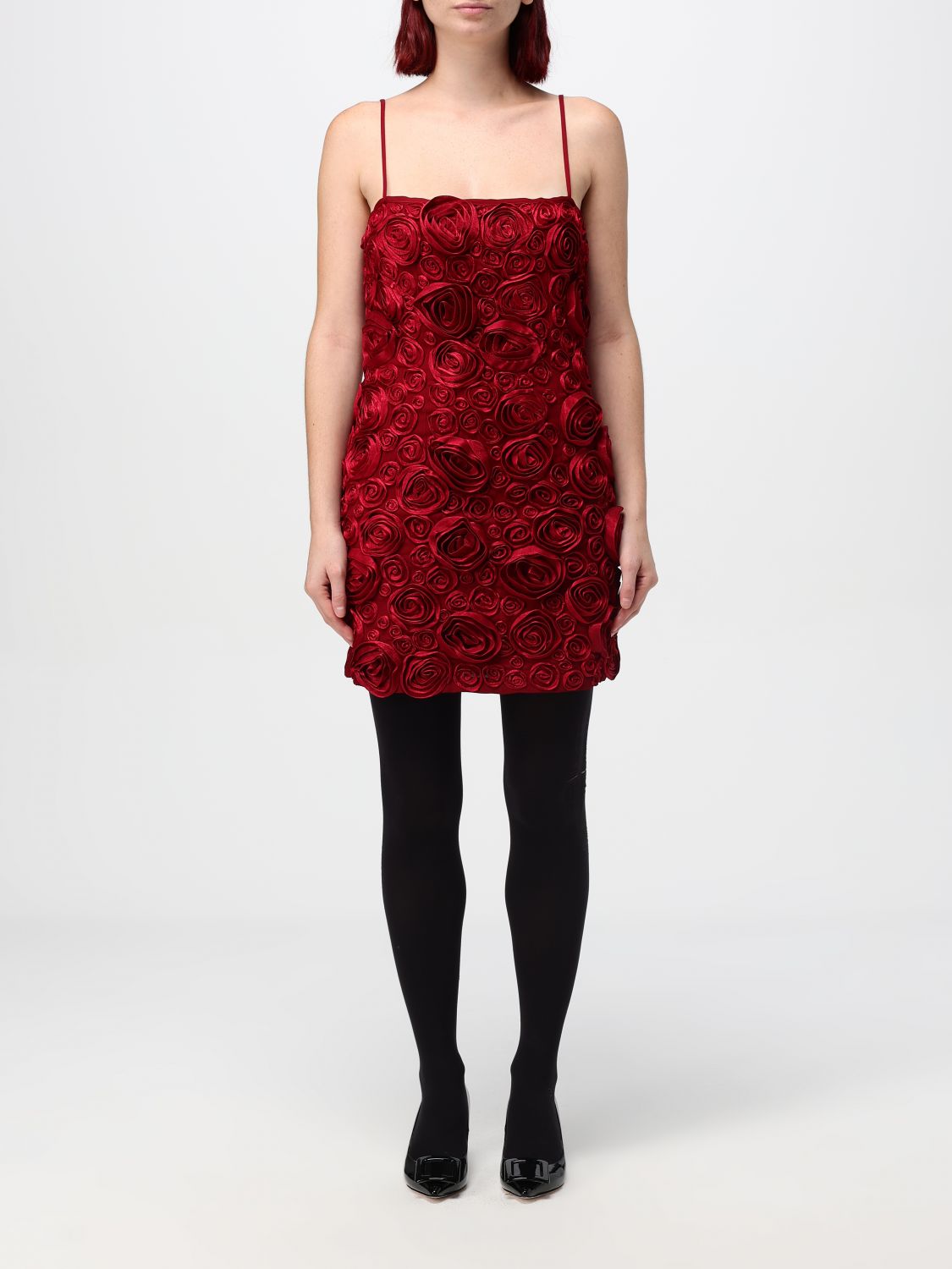 Floral-appliqué mini dress - Black