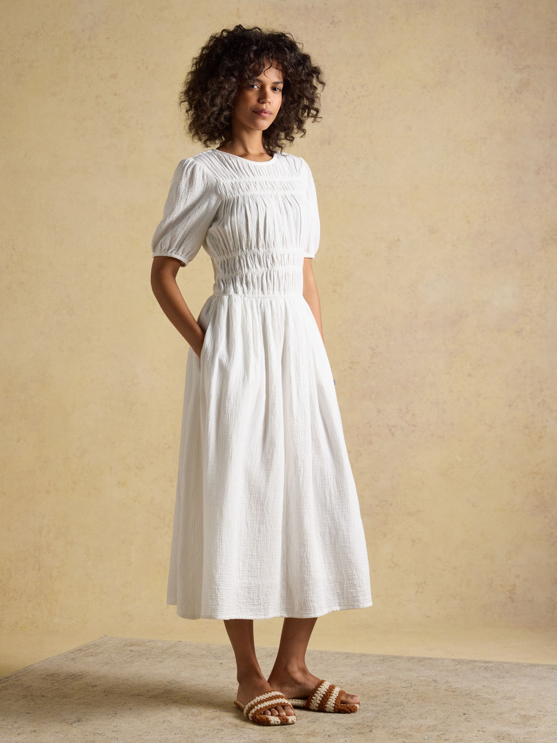 Ella White Double Cloth Midi Dress