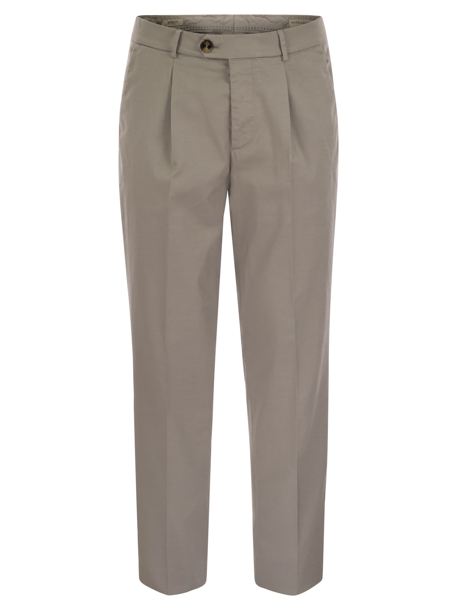 Garment-dyed Leisure Fit Trousers In American Pima Comfort Cotton With Pleats