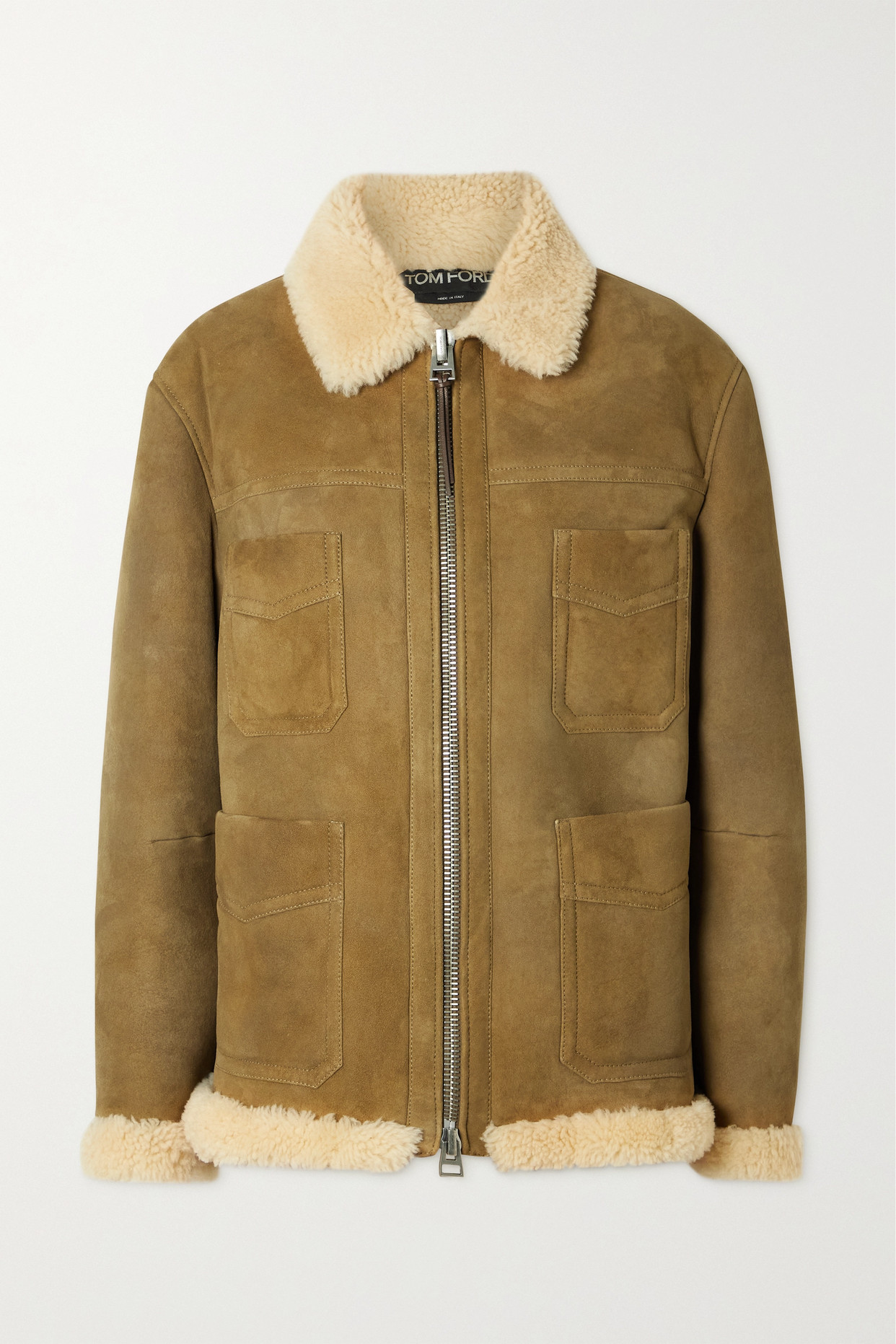 톰 포드 여성 시어링 트리밍 스웨이드 재킷 - 카멜 - IT40
