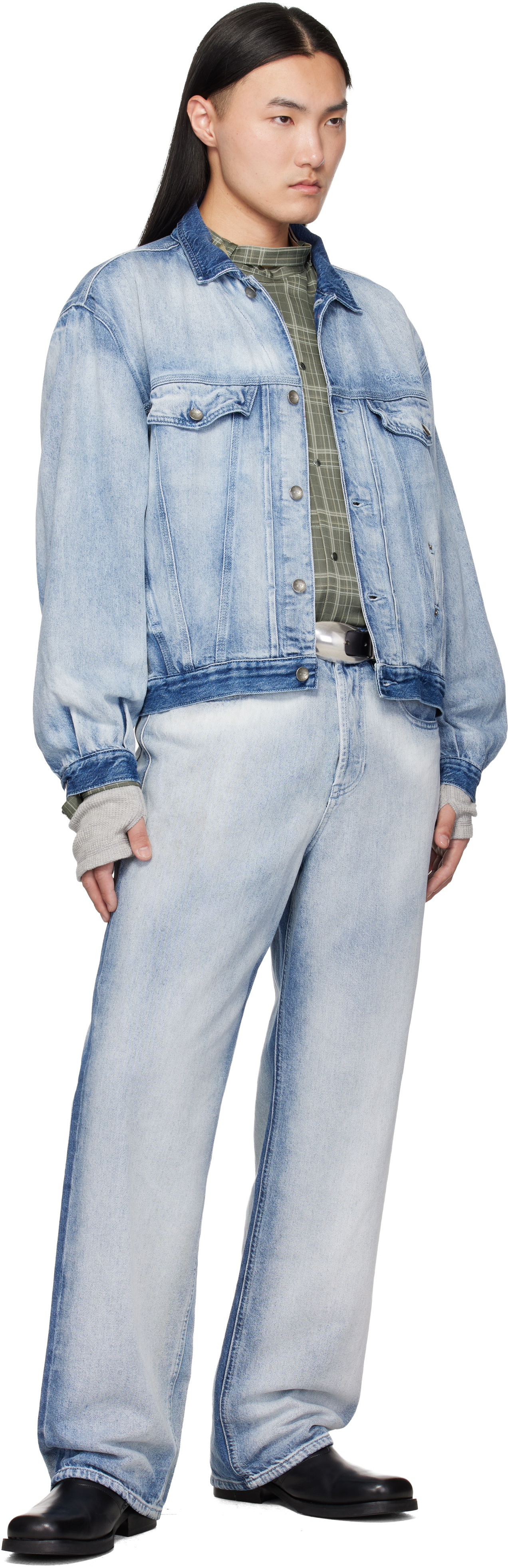 Blue Medium-Light Skeleton Denim Trucker Jacket