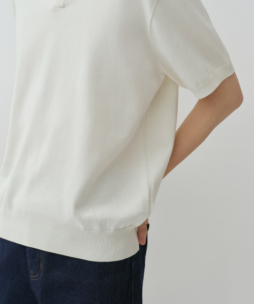 Washable Supima Cotton Slit Neck Knitted Polo Shirt