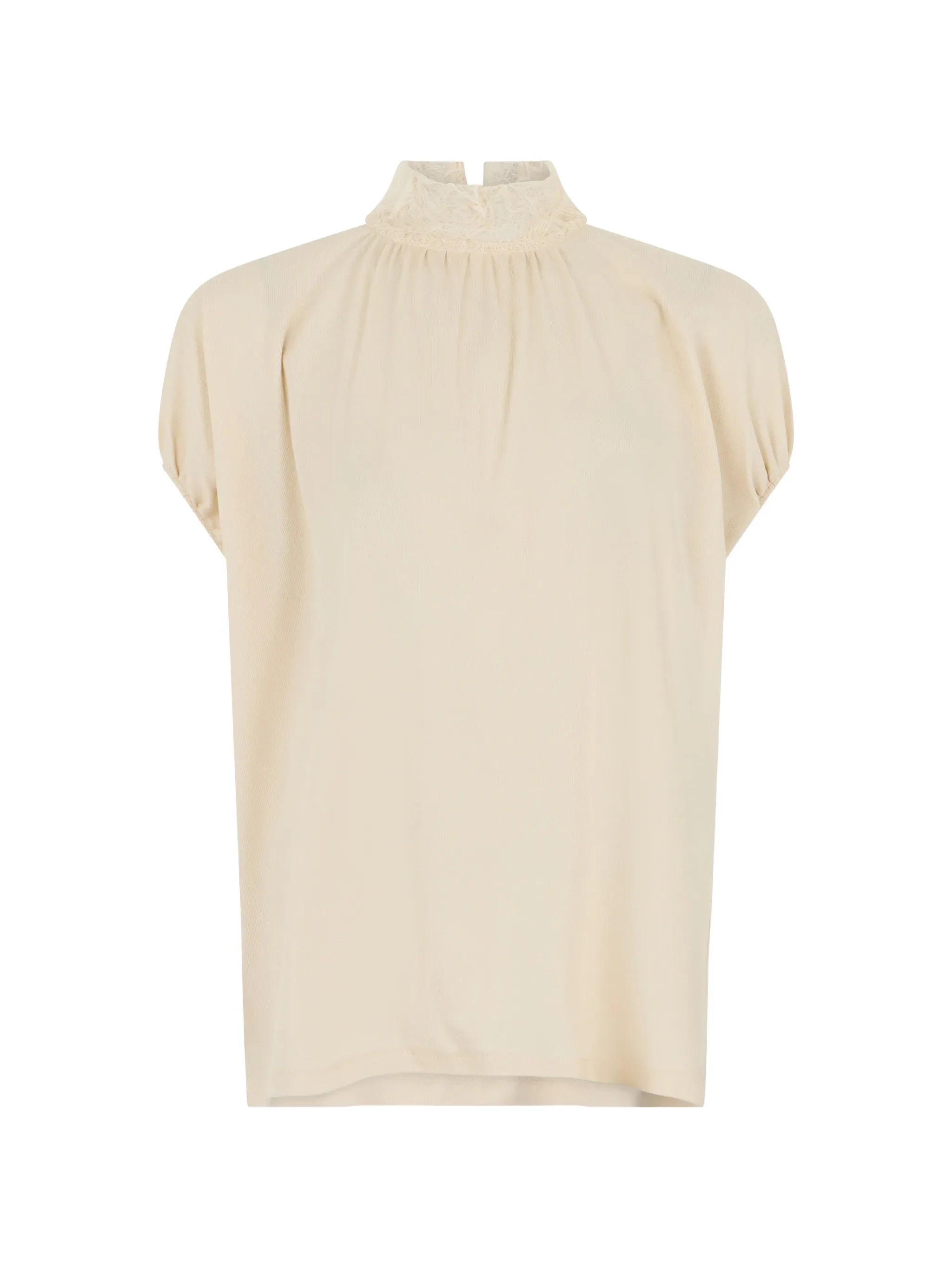 Lace-Collar Gathered Blouse — Cream