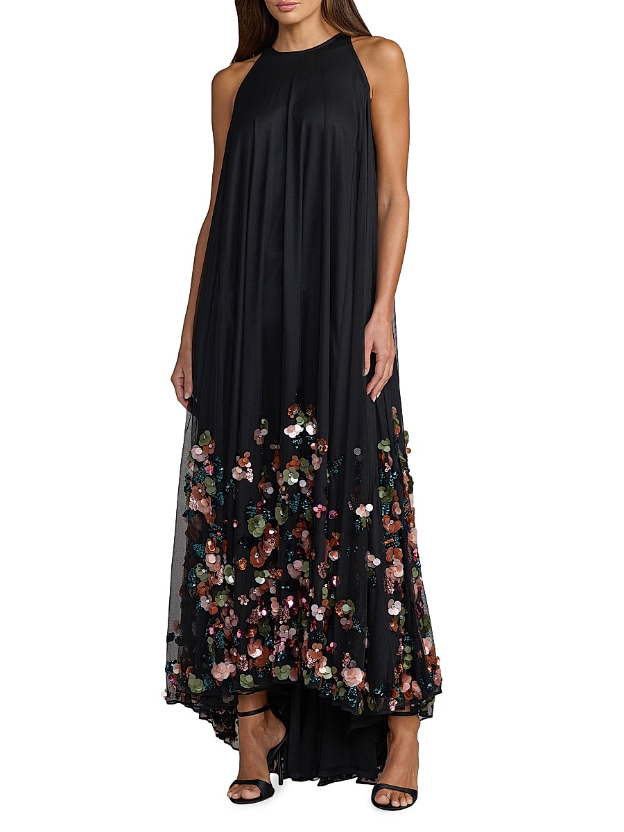 Women's Sequin Trapeze Sleeveless Gown - Black Multi