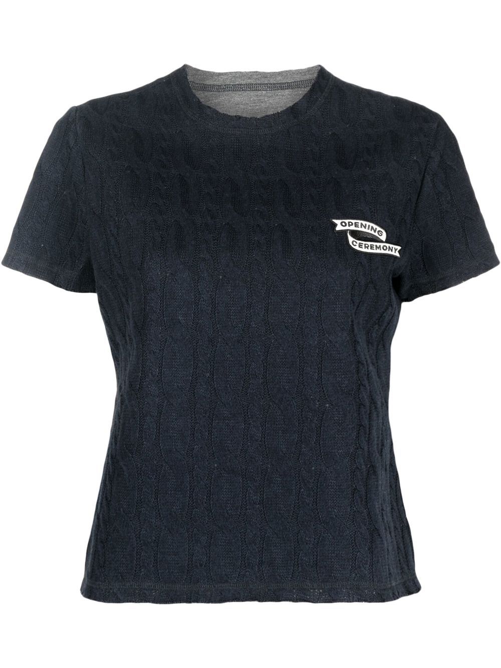 Embroidered logo cable-knit T-shirt - Blue