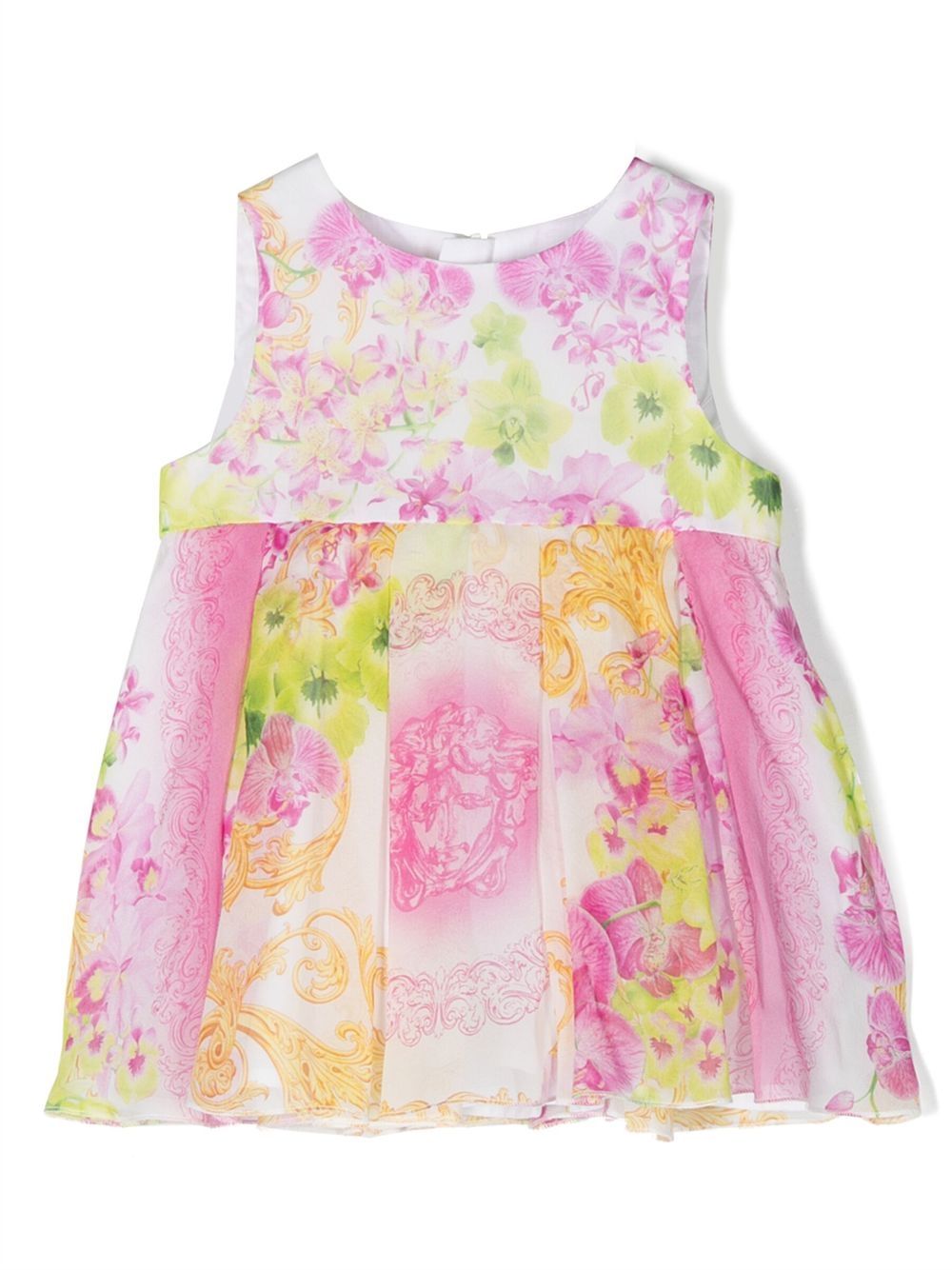Barocco-print sleeveless dress - White