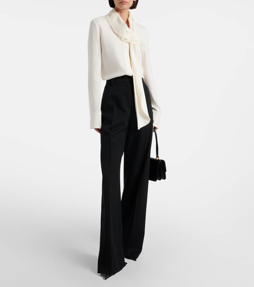 Lace-trimmed silk-blend georgette blouse