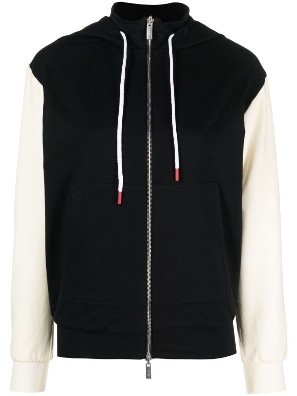 Stretch-Cotton Color-Block Hoodie — Black