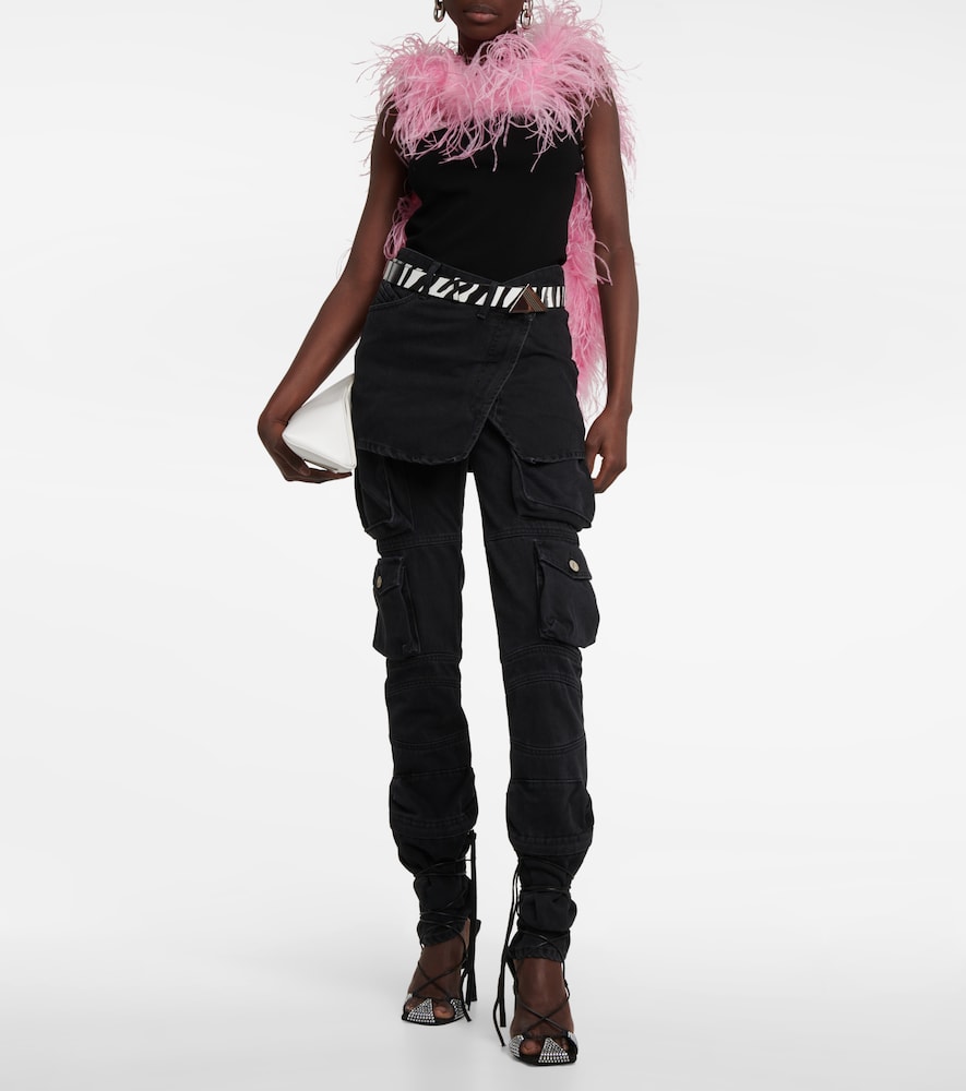 Feather-trimmed knitted top
