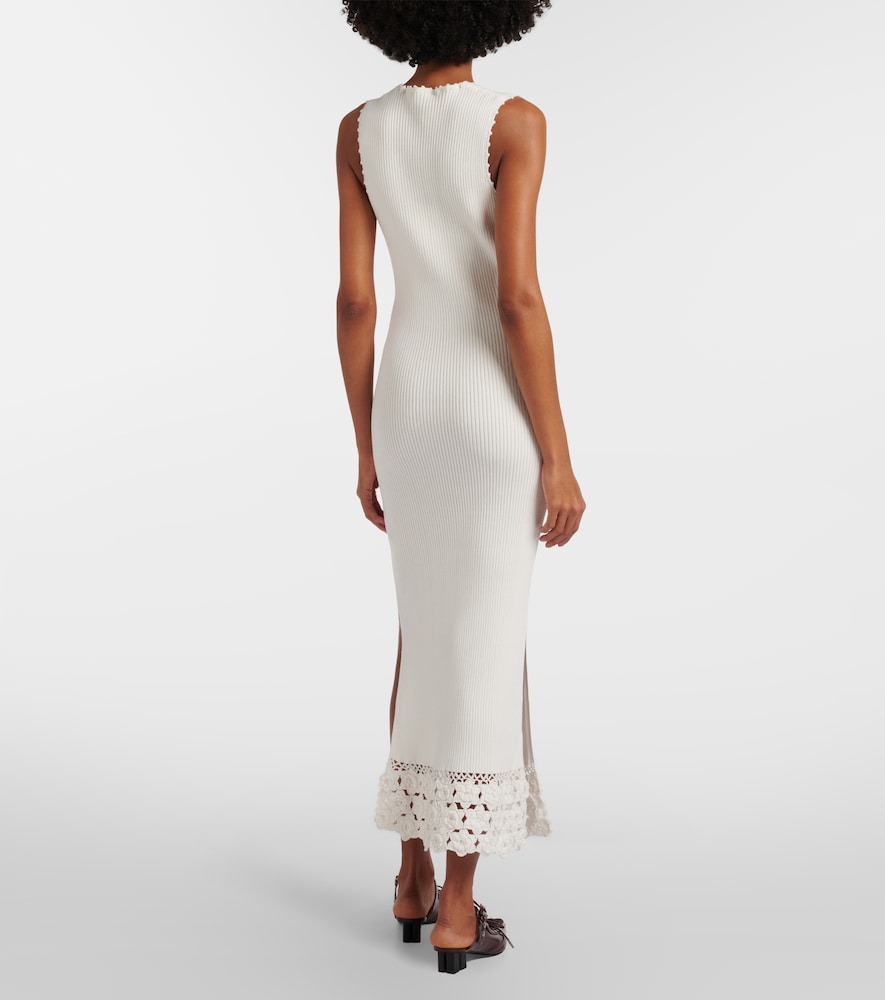Crochet-trimmed ribbed cotton-blend midi dress
