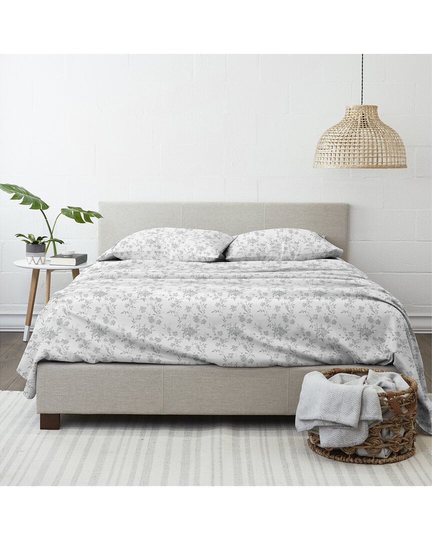 Rose Bunch 4Pc Grey Flannel Sheet Set