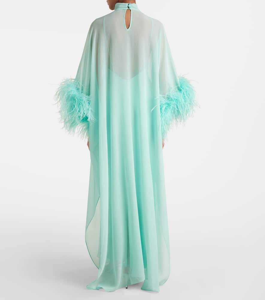 Penelope feather-trimmed silk kaftan