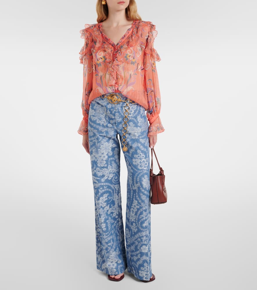 Printed ruffled silk blouse