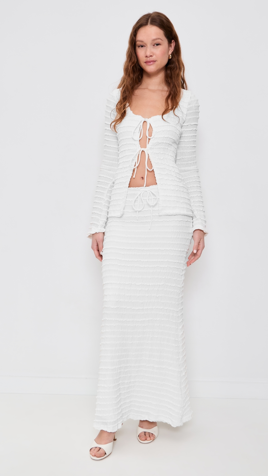 Adalee Ruffle Texture Maxi Skirt White