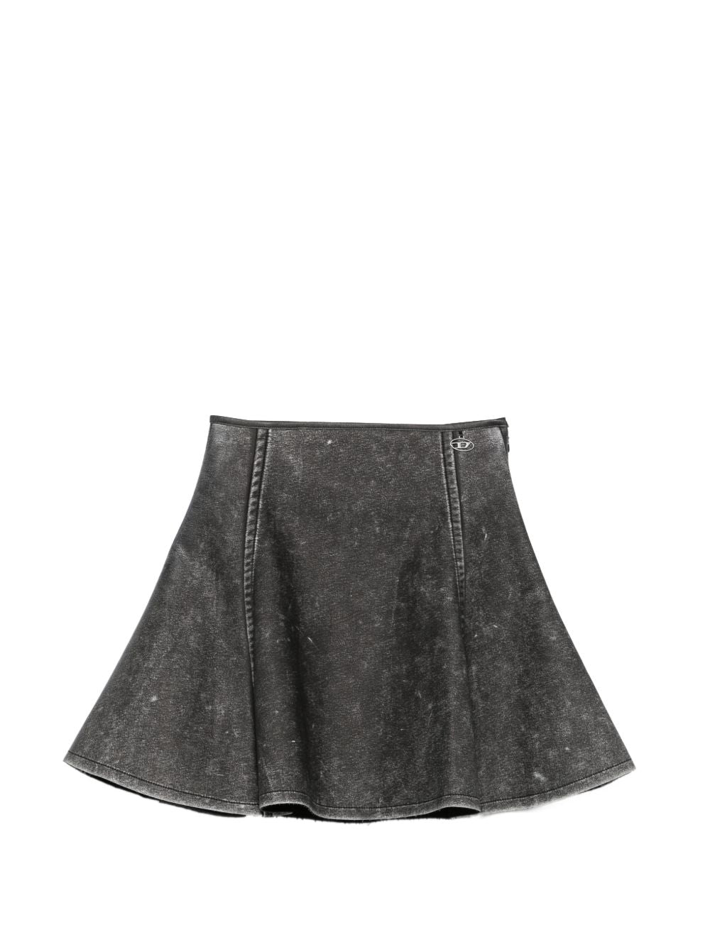 Acid-Wash Denim Flared Mini Skirt — Gray