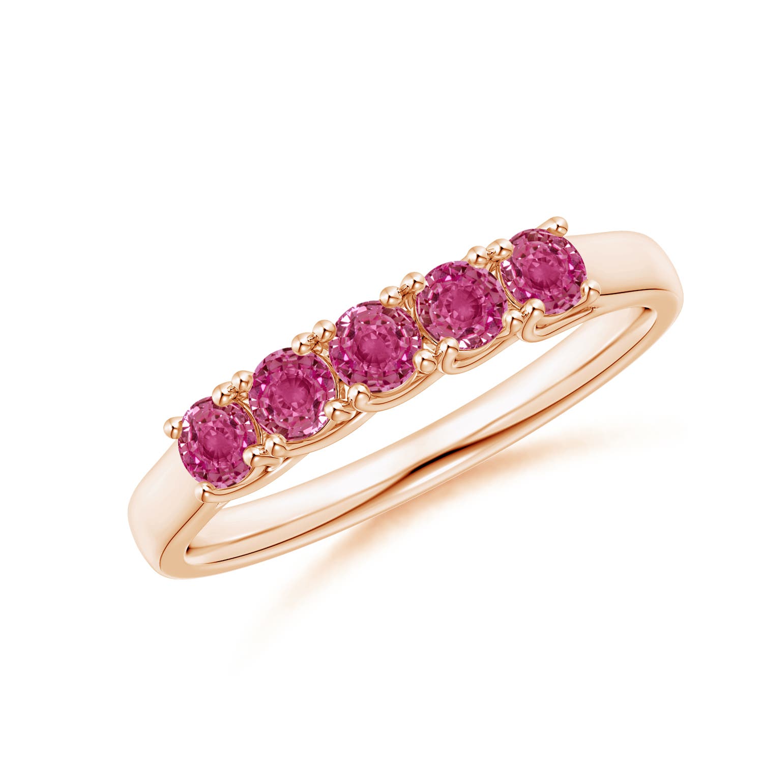 Angara 0.55 Carat Half Eternity Five Stone Pink Sapphire Wedding Ring in 14K Rose Gold