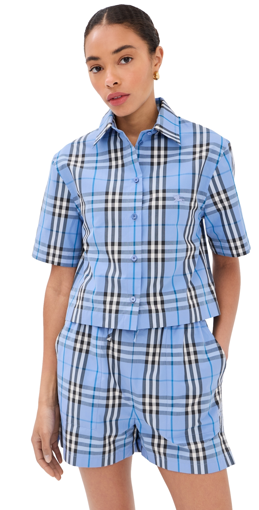Abby Check Crop Top Cornflower Blue