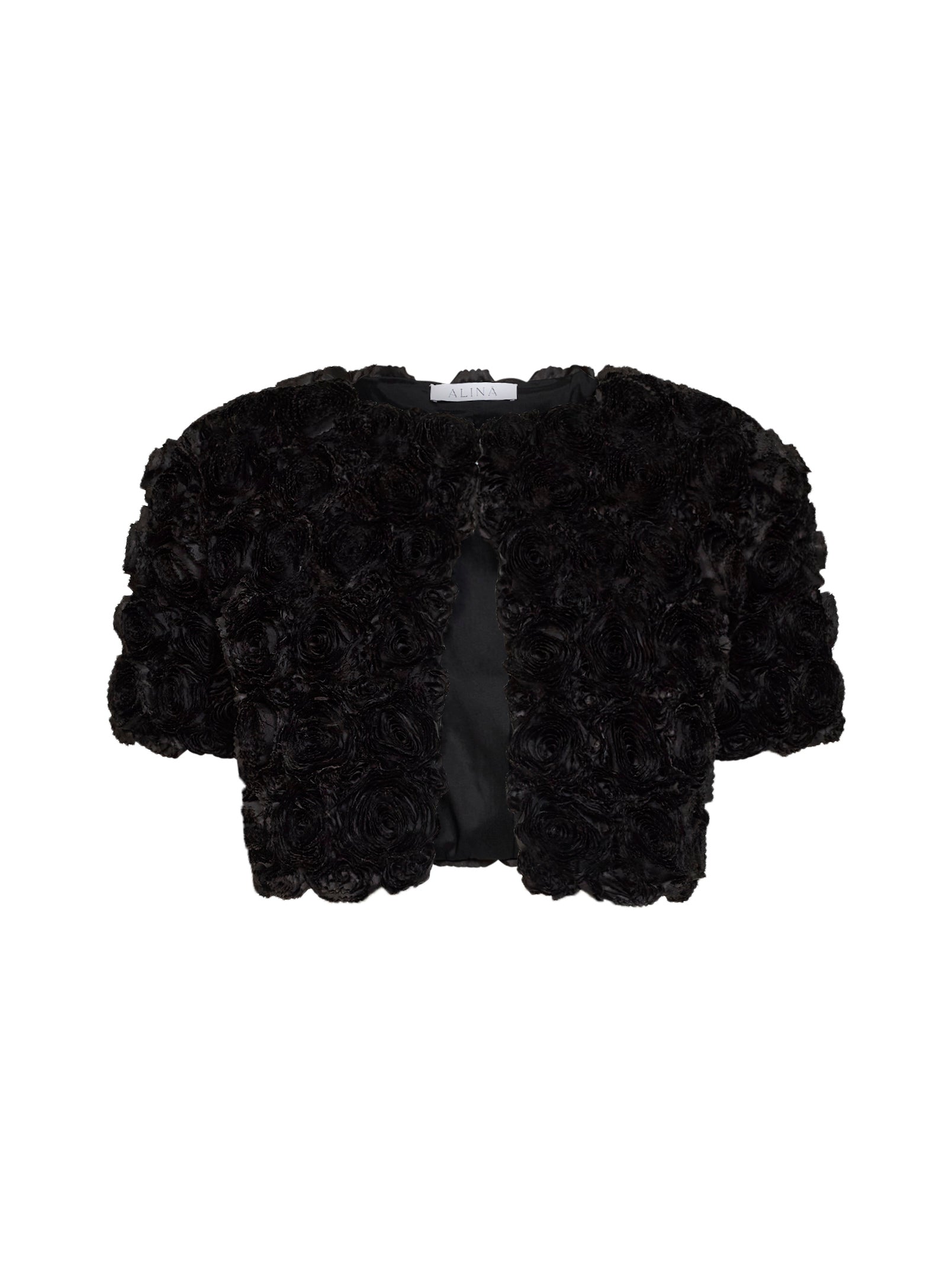 3D Taffeta Rose Jacket — Black