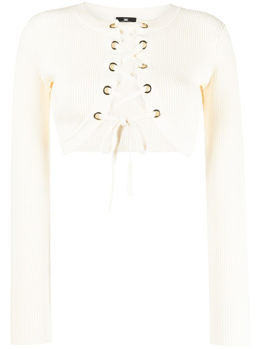 Lace-up cropped cardigan - Neutrals