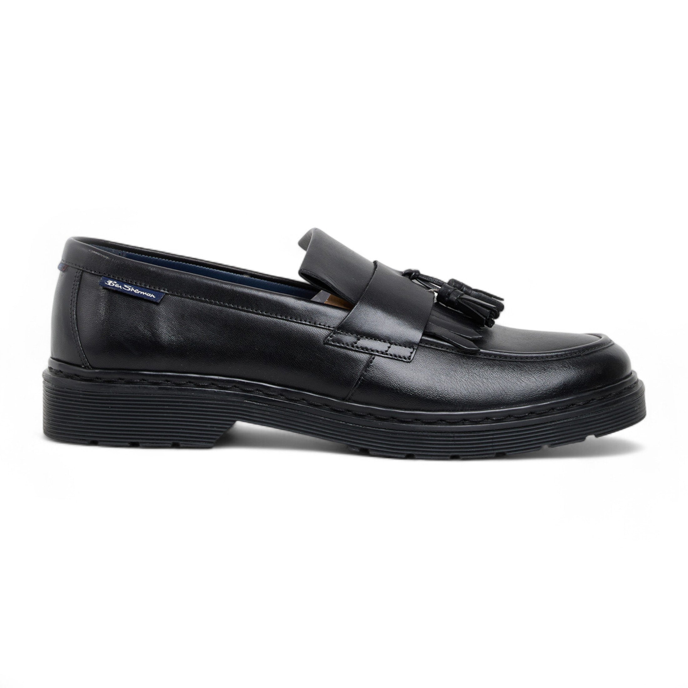 Men's Black Leather Tassel Loafer Shoes - Dudley
