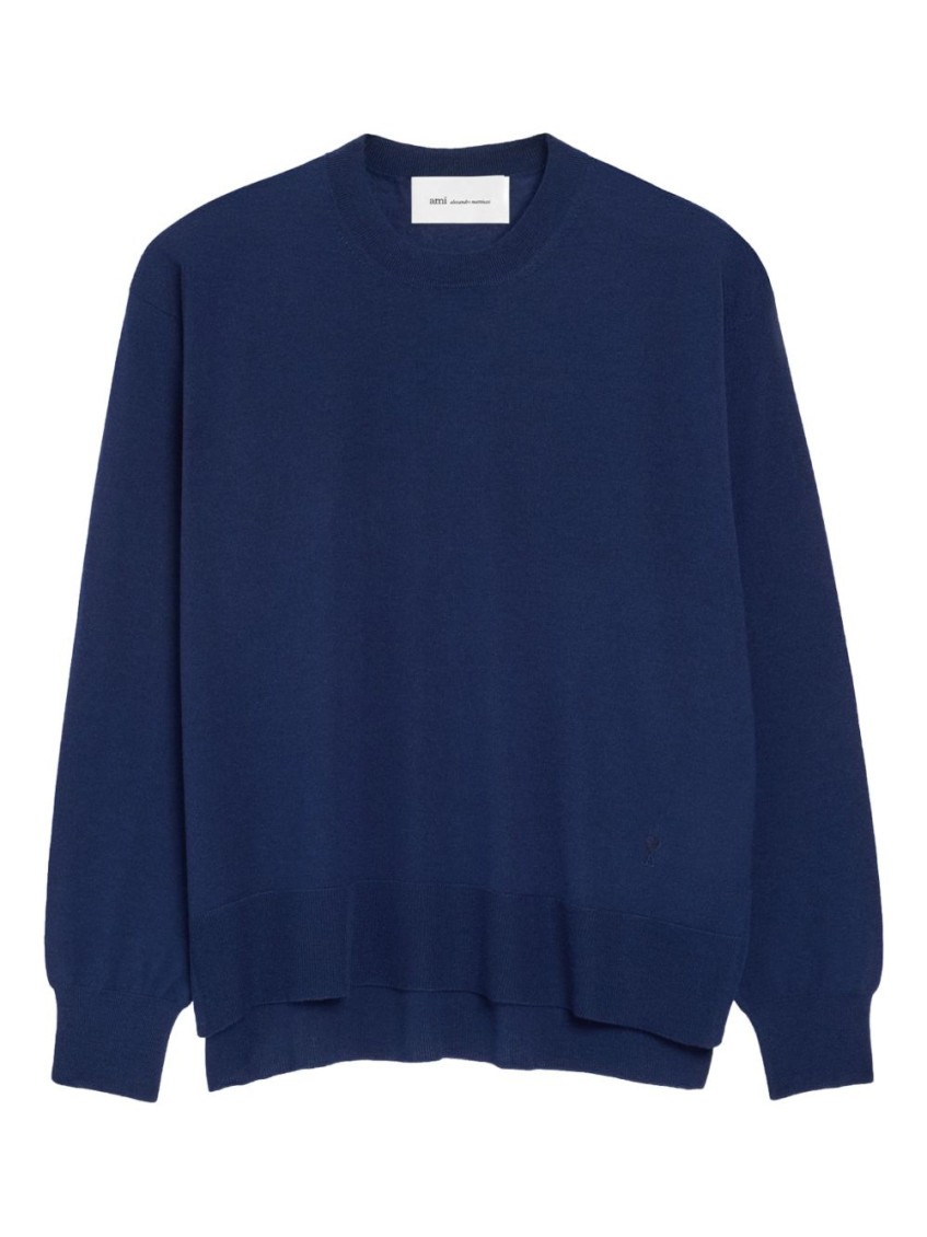 Ami Paris - ribbed logo embroidered wool silk crewneck jumper