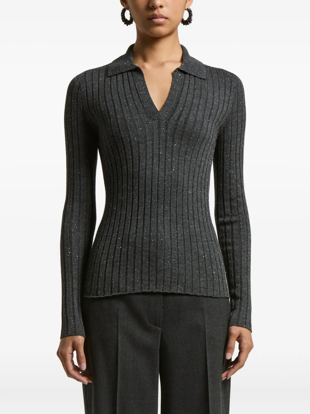 Ribbed Polo-Neck Sweater — Charcoal