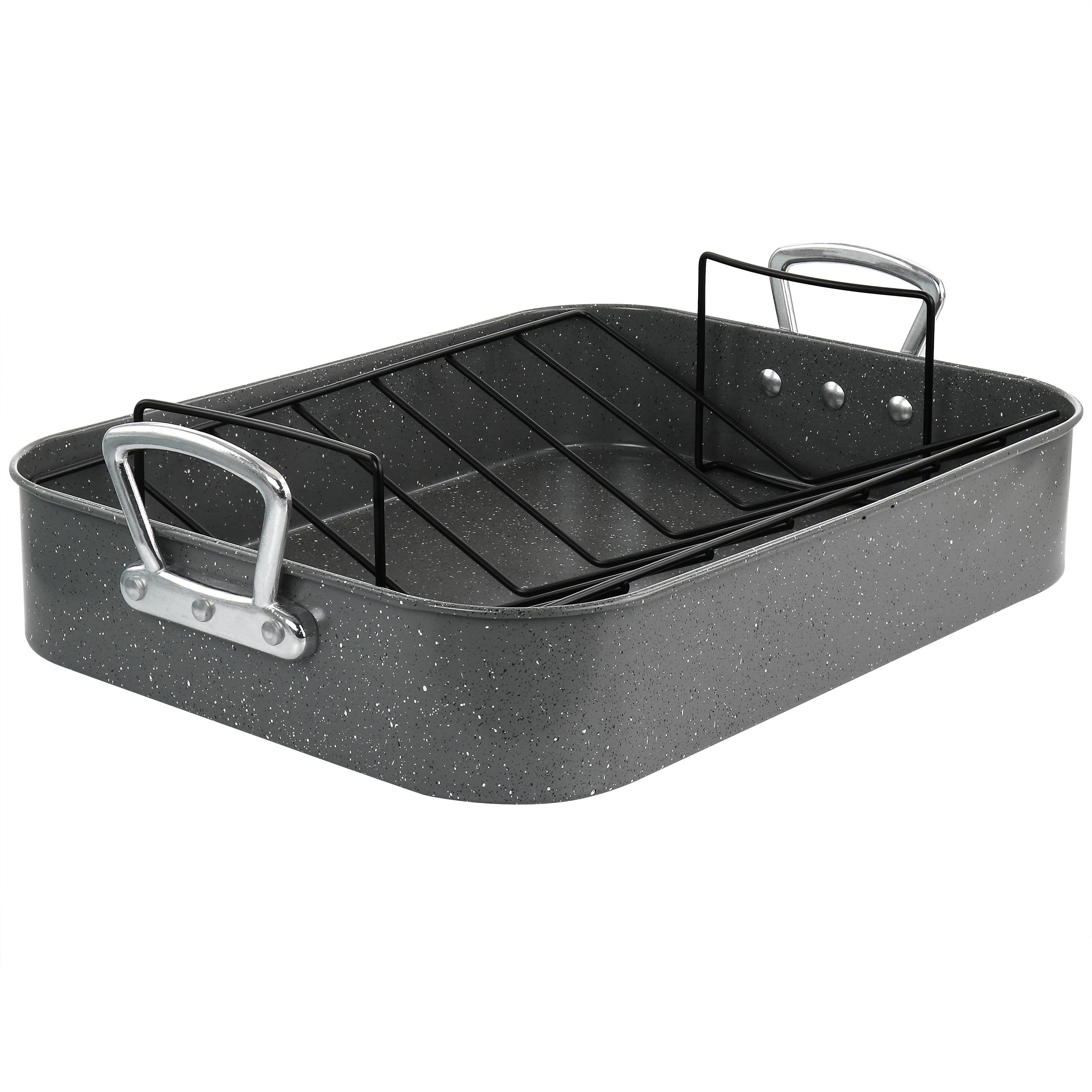 Greystone 2 Piece Carbon Steel 16.25in. Turkey Roaster Set in Speckled Grey