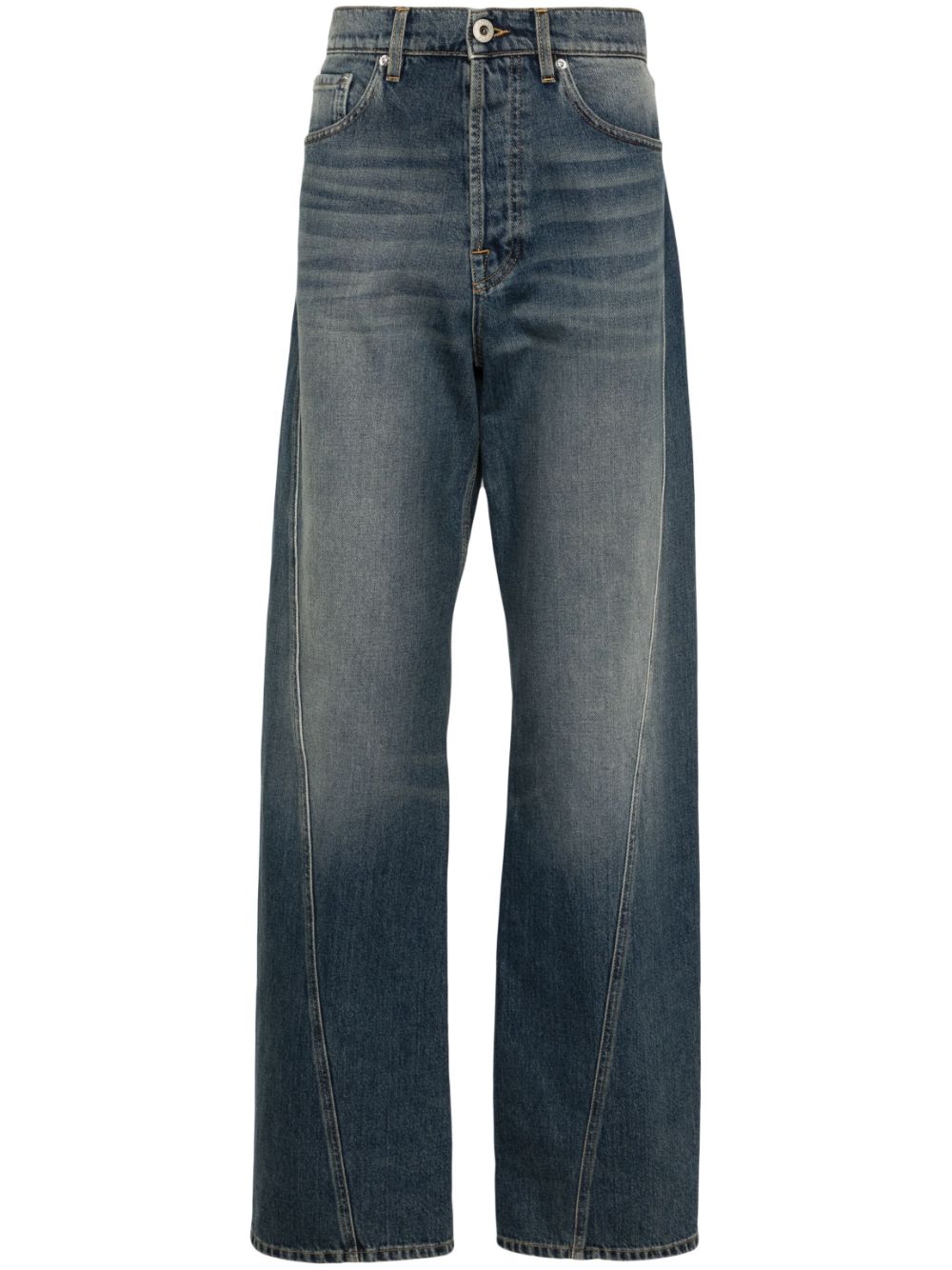 Straight-leg twist-detailed cotton jeans - Blue