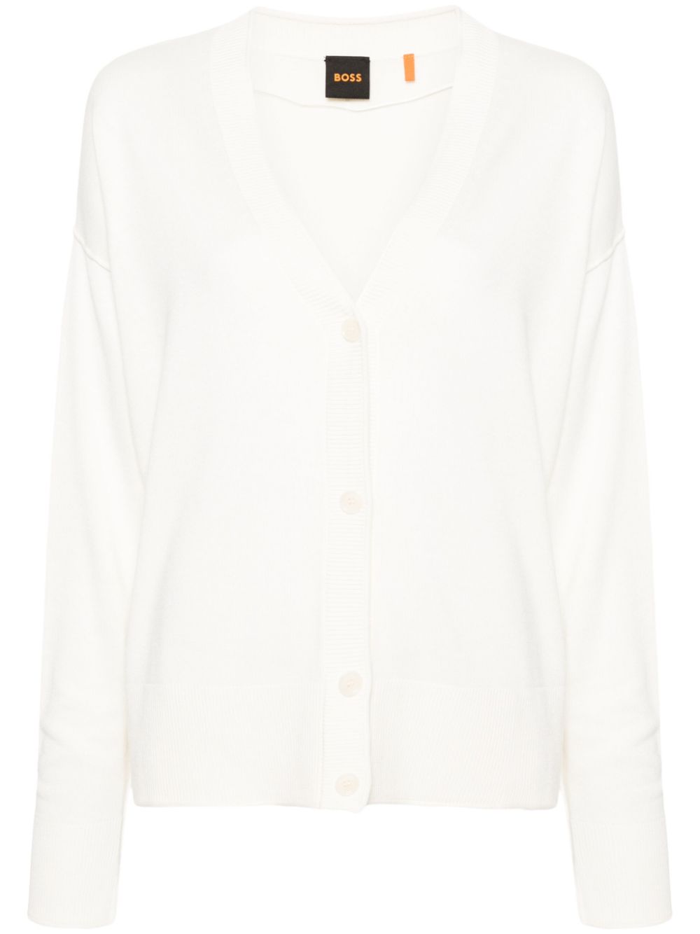 V-neck ribbed-knit cardigan - White