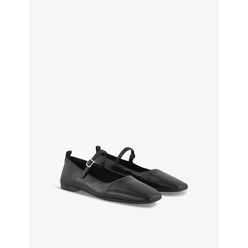 Womens Black Delia Leather Mary Jane Flats