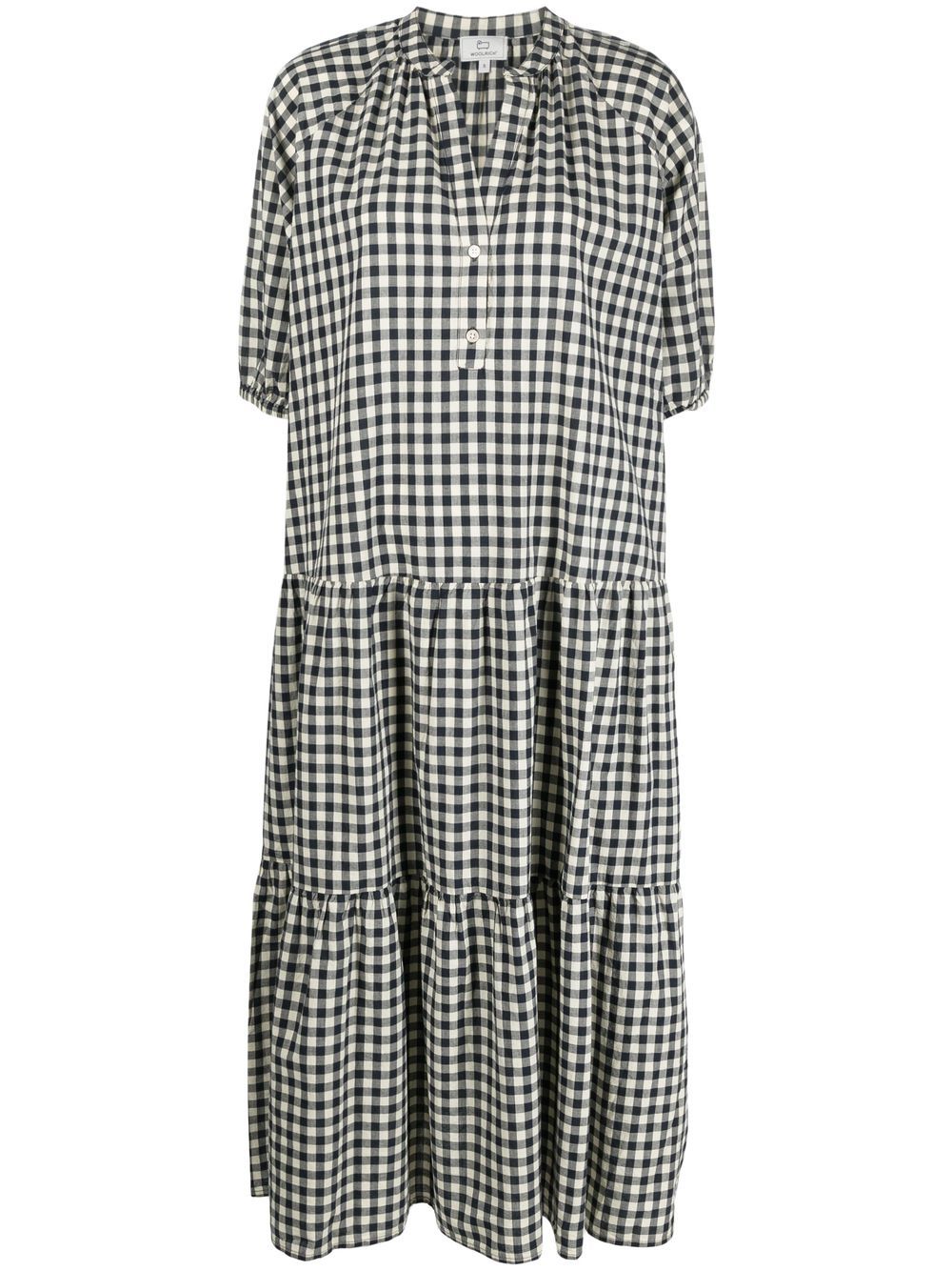 Gingham-print tiered dress - Blue