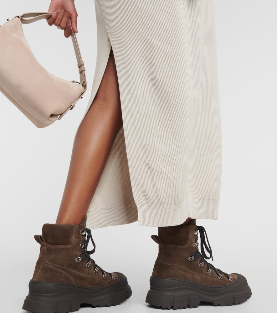 Ribbed-knit cotton midi skirt