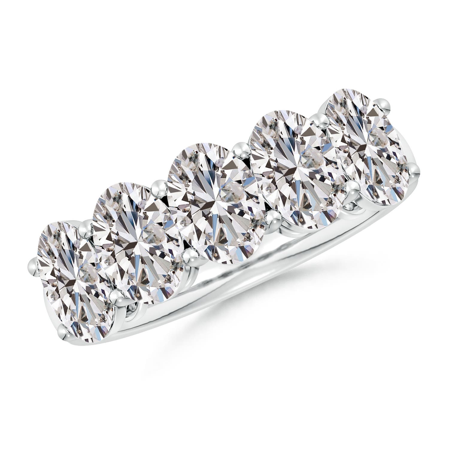 Angara 3.8 Carats Prong-Set Oval Diamond Five Stone Wedding Ring in Silver