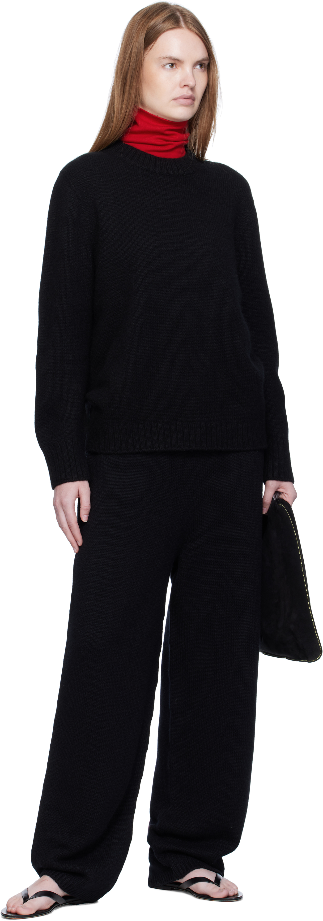 Black Wide Knitted Jogger Lounge Pants