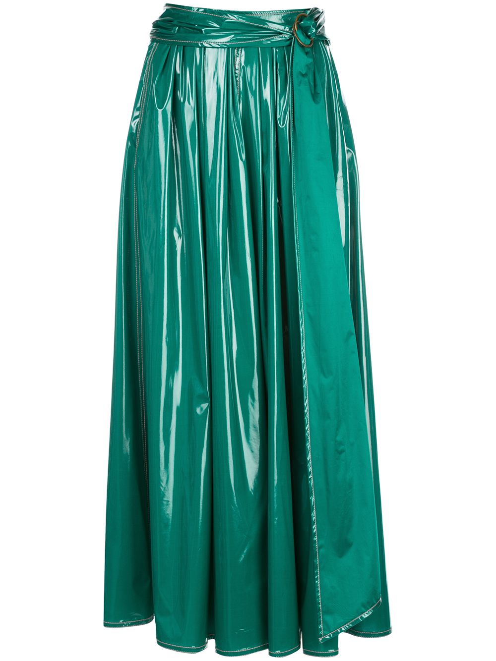Belted long A-line skirt - Green