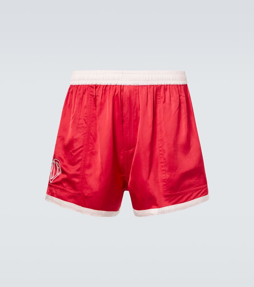 Heart Deco embroidered satin shorts