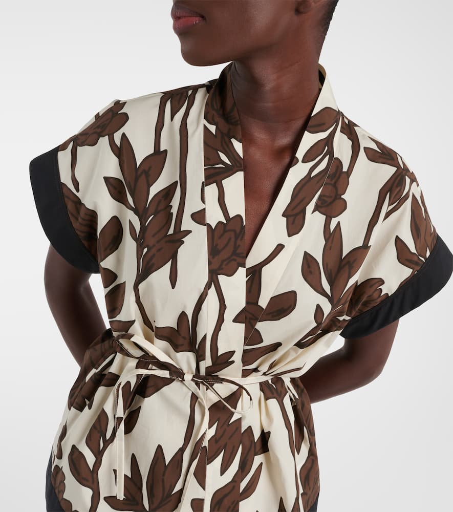 Belted floral cotton shirt