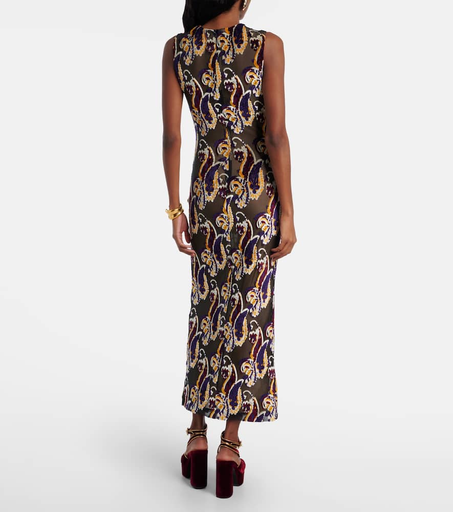 Paisley semi-sheer midi dress