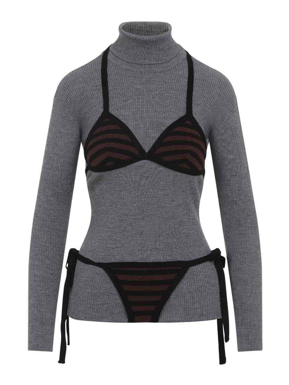 Moschino - turtleneck knitwear long sleeves ribbed stripes tie